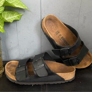 Pre-owned Birkenstock Arizona Black Slide Sandals Sz 39/8 Women’s